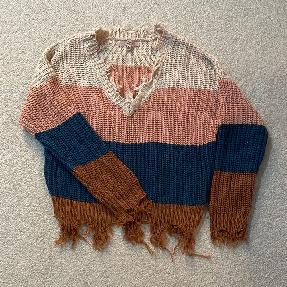 Only worn once! Cutest v-neck distressed sweater!